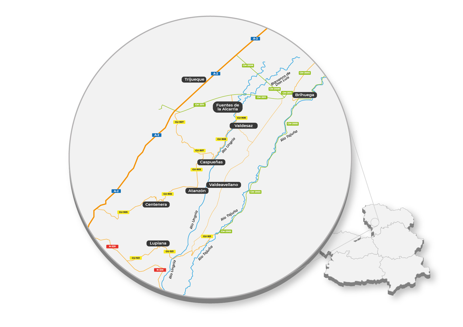 Mapa del Valle del Río Ungría.