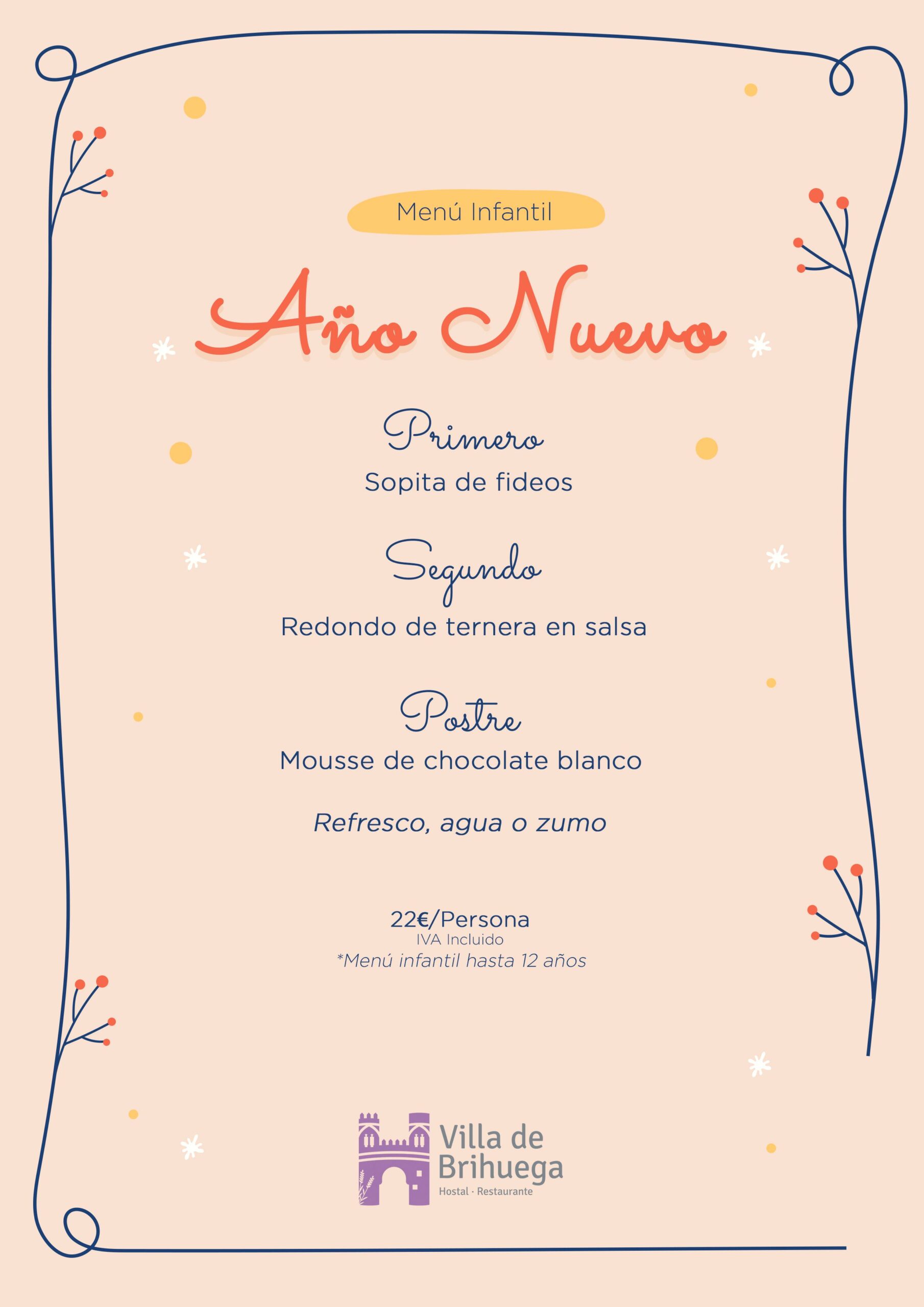 Menú infantil Año Nuevo Restaurante Villa de Brihuega.