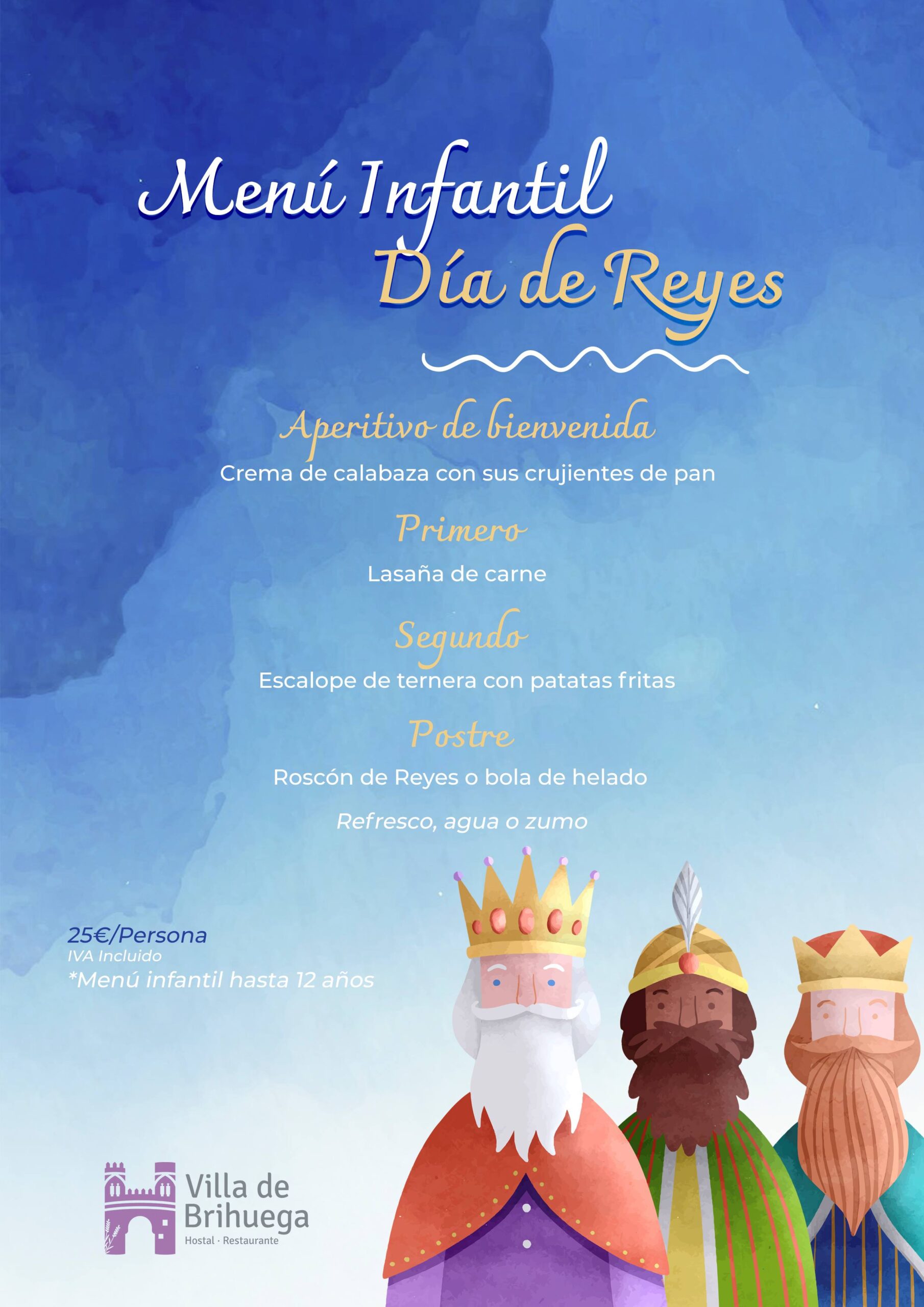 Menú infantil Día de Reyes Restaurante Villa de Brihuega.
