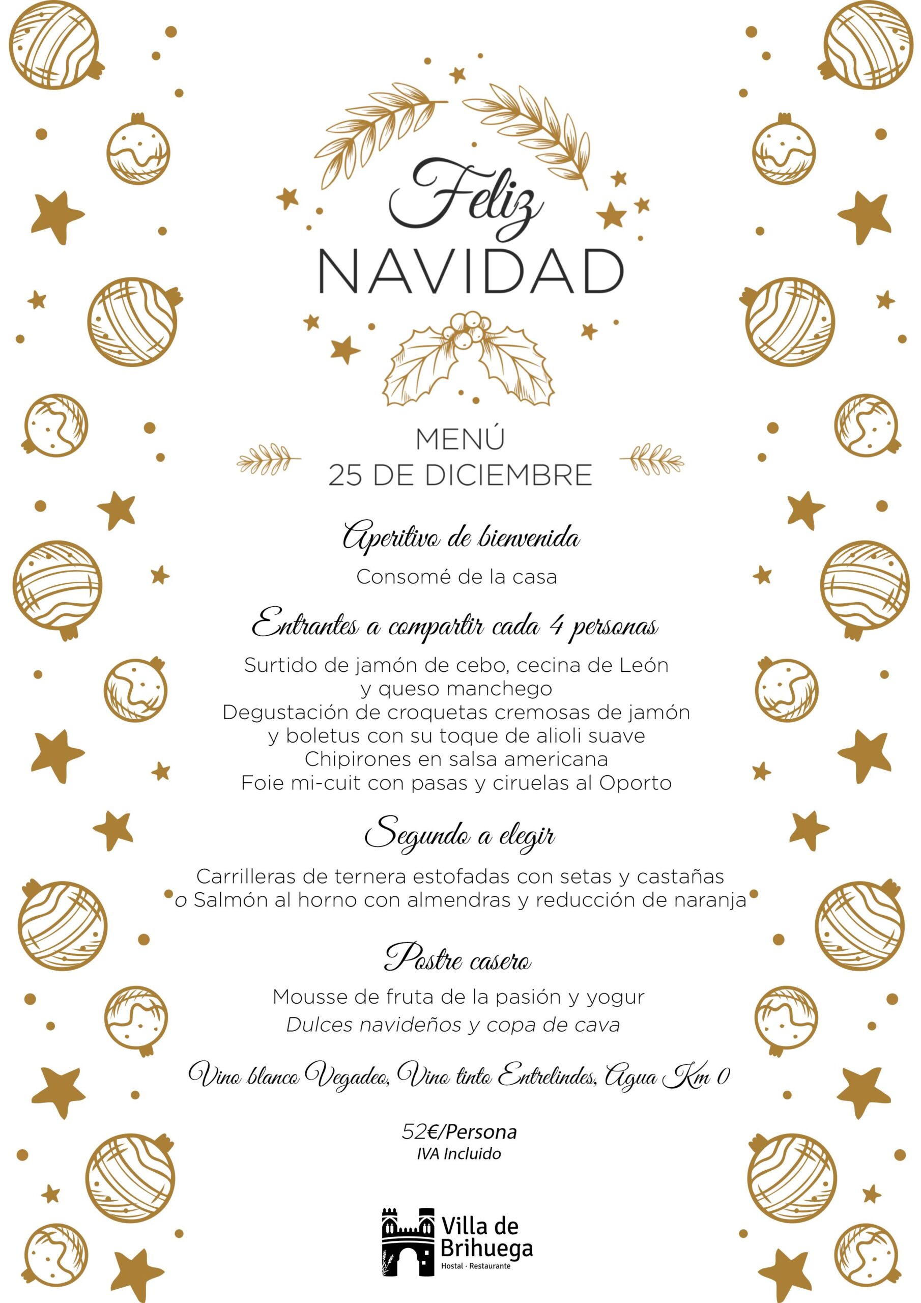 Menú 25 de Diciembre 2024 Restaurante Villa de Brihuega.