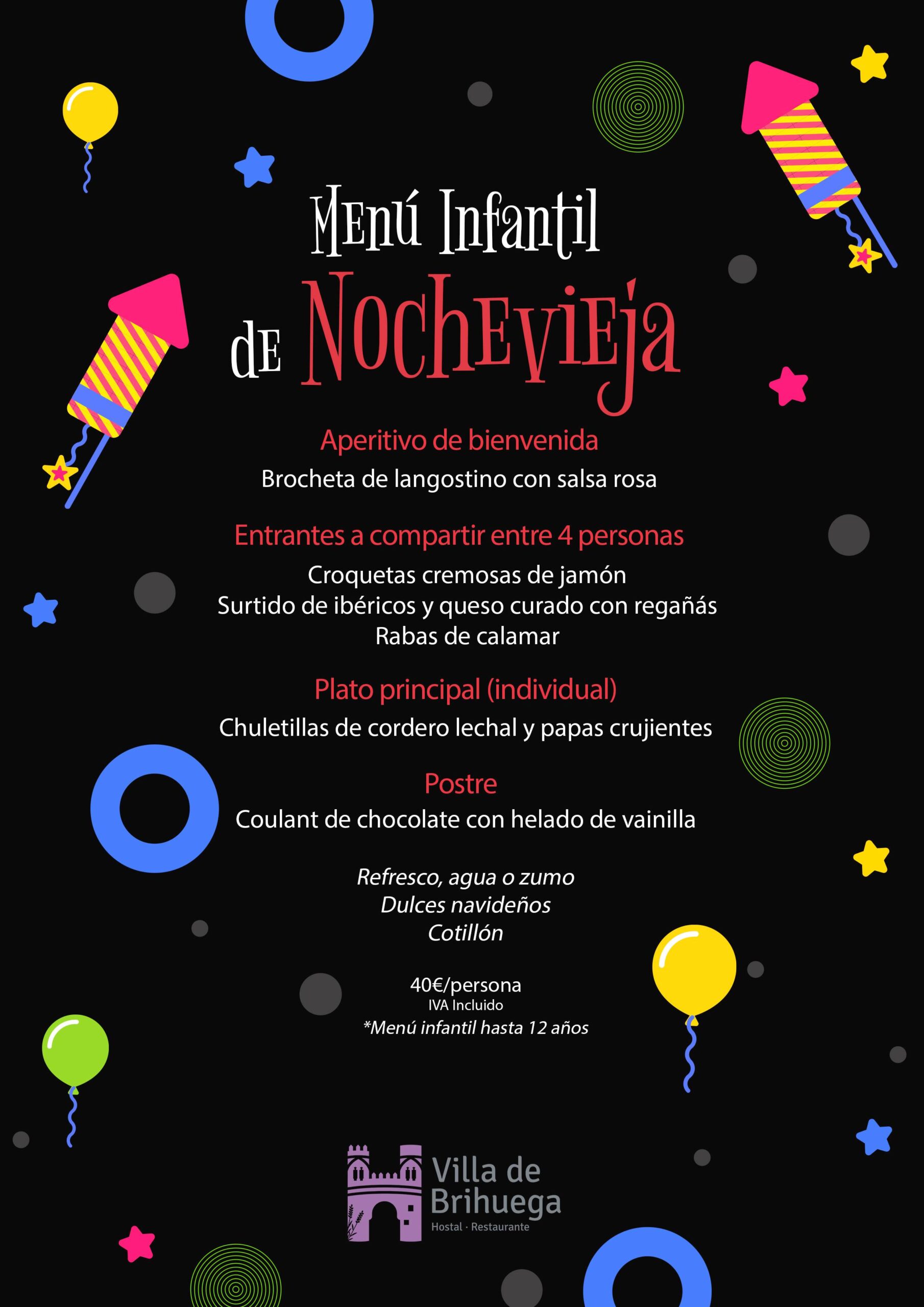 Menú Infantil Fin de Año Restaurante Villa de Brihuega.