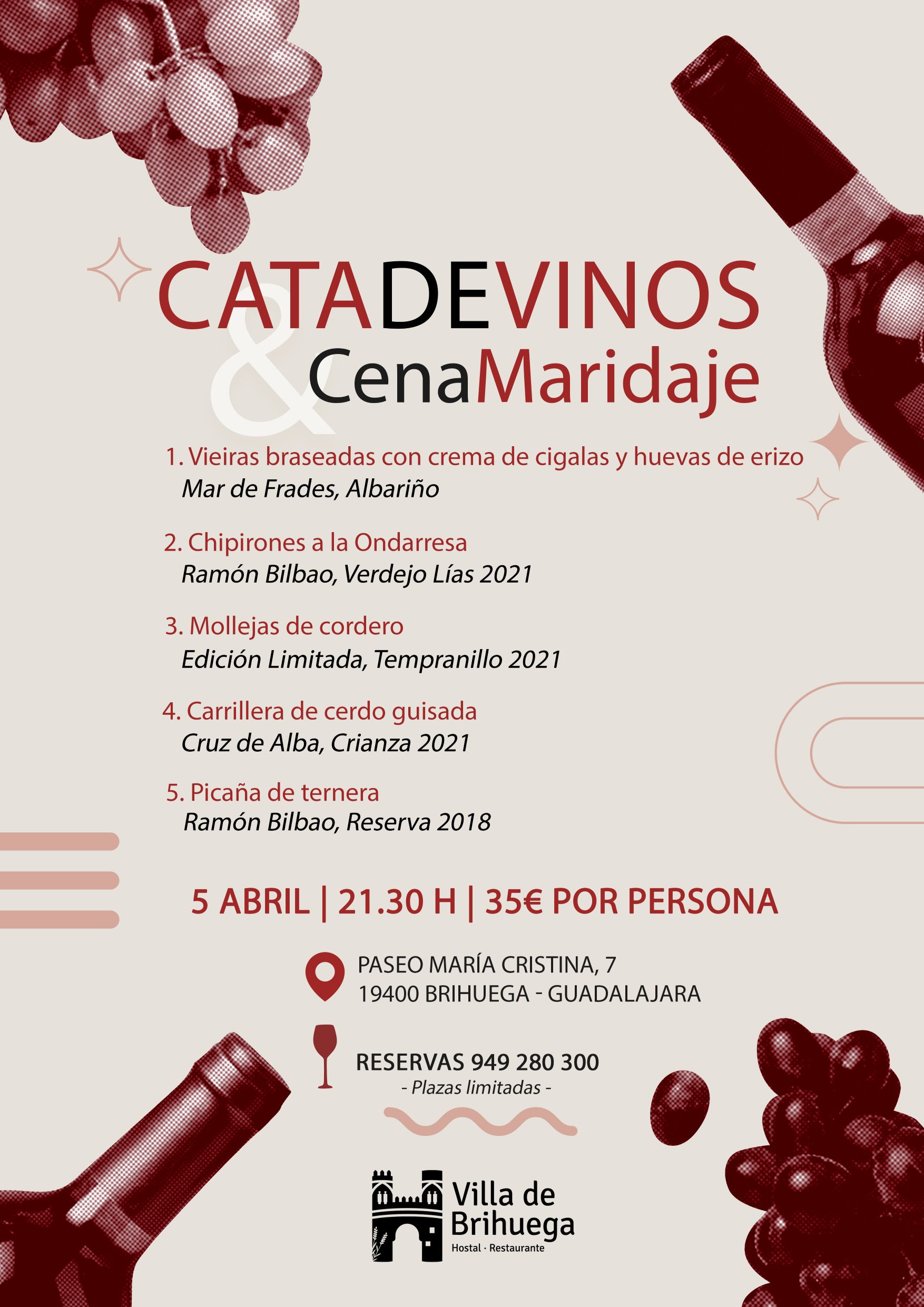 Cata de vinos con cena maridaje en el Villa de Brihuega.