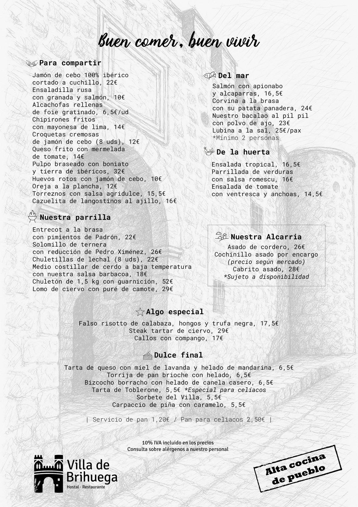 Carta Restaurante Villa de Brihuega.